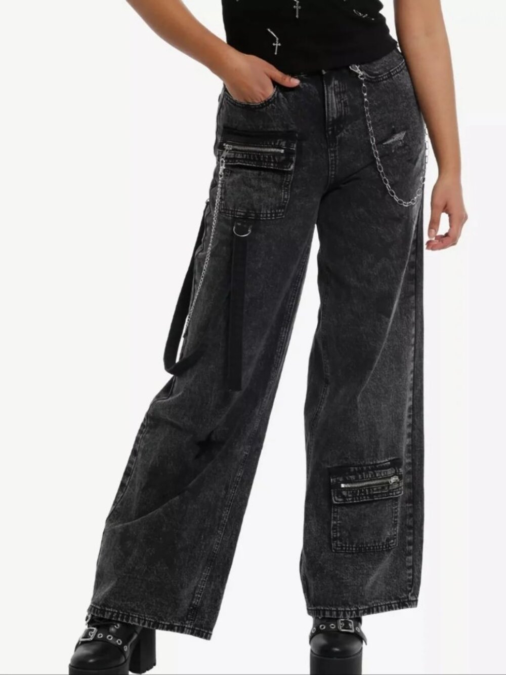 HOT TOPIC Grey Washed Shadow Star Strap Jeans - Size 11 - NWT